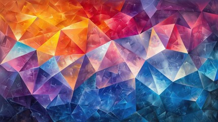 Abstract polygonal backdrop featuring vibrant blues, pinks, purples, and oranges, creating a dynamic and colorful design.
