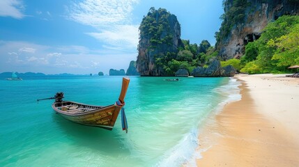 Longtail Boat at a Tropical Beach in Thailand