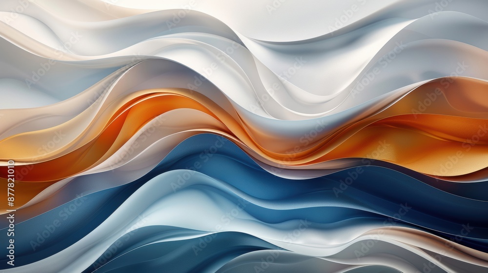 Poster abstract wave patterns in soft colors, showcasing a blend of blue, orange, and white hues, creating 