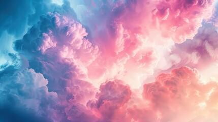 Fototapeta premium With a palette of soft pink, blue, and white tones, the sky mirrors the ethereal charm of a watercolor painting, casting a dreamy atmosphere. 