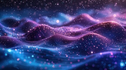 Obraz premium Vibrant abstract art: Waves of blue and purple dots cascade across a deep, dark backdrop, evoking a sense of fluidity and dimension. 