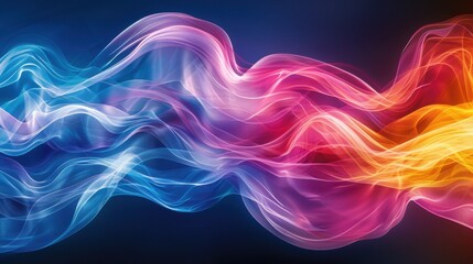 Obraz premium In hues of blue, pink, and yellow, an abstract canvas dances with flowing curves-a symphony of colors in constant motion, painting a vibrant tale of dynamic beauty. 