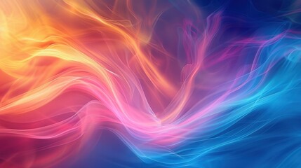 Fototapeta premium Technical Style: An abstract background featuring fluid, curved lines in vivid shades of blue, pink, and yellow. The composition creates a dynamic visual effect, suggestive of energetic movement. 