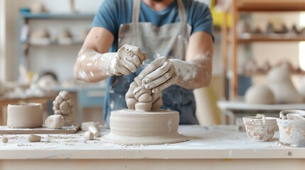 18 Artist sculpting clay in a studio, hands detailed, creativity flowing, Sculpture, Studio, Art
