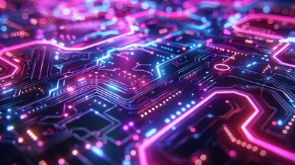 Obraz premium Illuminated azure and lavender lines crisscross, evoking a digital matrix on a shadowed canvas. A complex network, glowing with technological allure and intricate connectivity. 