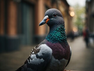 pigeon looks at the camera on street