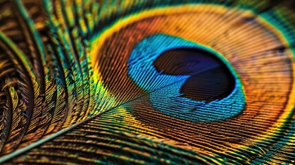 Naklejka premium Vibrant Close-Up of Magnificent Peacock Feather in Brilliant Colors