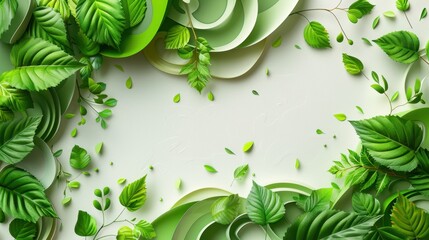 A bright, airy canvas highlighted by a central white region framed by flowing green contours and delicate leaf sketches, embodying an organic, nature-inspired outline.
