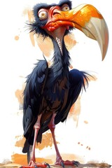  Cute smiling vulture, digital, playful cartoonish, caricature-like, vector art illustration, colorful cartoon, character, vibrant primary