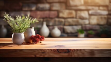 Wood podium product stand or display with cinematic light and blur background