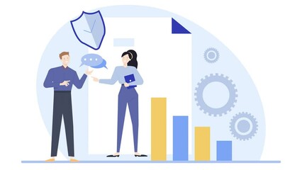 businesspeople discussion with bar chart at the background animated illustration video - Powered by Adobe