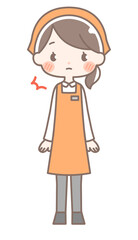 全身｜びっくりする女性店員イラスト｜エプロン
