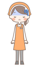 全身｜青ざめる女性店員イラスト｜エプロン