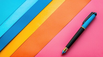 Ballpoint pen on colorful paper background