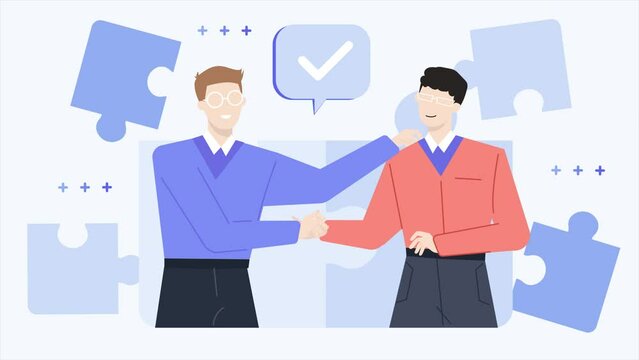 Partnership concept illustration with people hand shaking business animated video