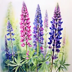 Naklejka premium an ai generated image, Lupin flowers