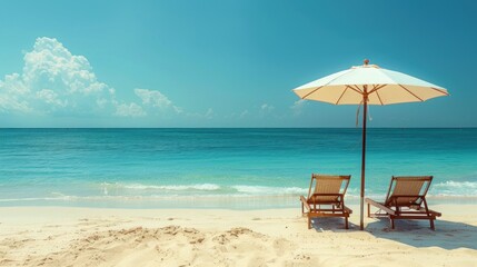 Fototapeta premium Beach Chairs Under a Beach Umbrella