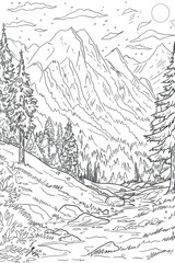 Naklejka premium landscape with trees and mountains