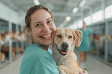 Corporate team volunteers at animal shelter for CSR initiative, playful animals, animal welfare focus.