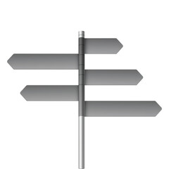 Three white, blank directional signs mounted on a single pole. Vector