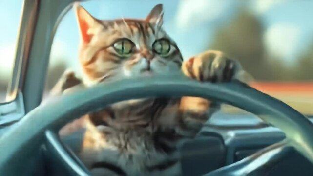 Cute Cat Driving a Car Cartoon with Ai generated.
