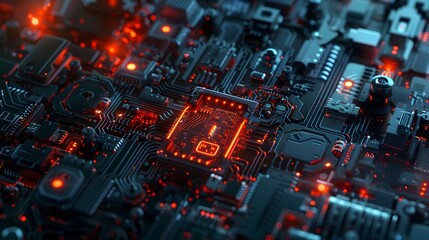 Fototapeta premium Abstract Digital Circuit Board with Glowing Security Lock and Key Protecting Data