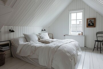 Simple and cozy white bedroom with minimal furnishings