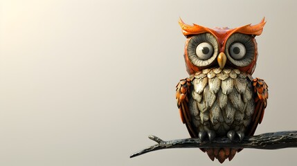 Naklejka premium Cute Halloween Owl Perched on a Branch with Minimal Style