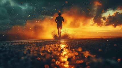 Obraz premium Silhouette of a Runner at Sunset