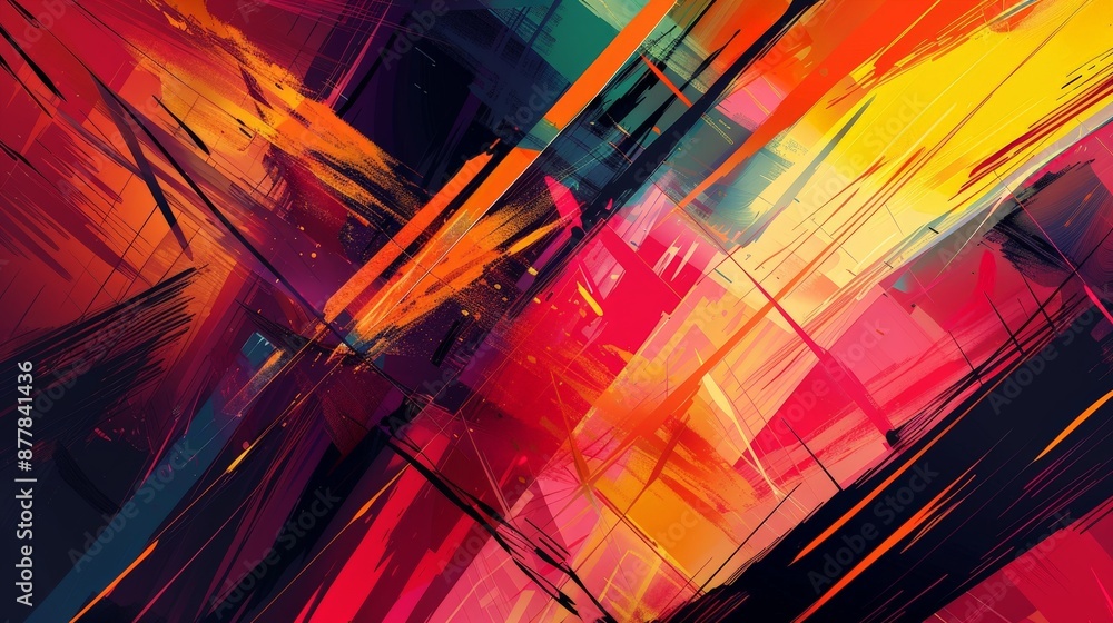 Aufkleber a bold abstract background with sharp, intersecting lines and vibrant colors, creating a sense of en