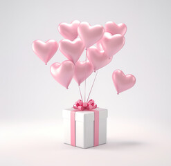 Magical gift box surprise with floating balloons, designed in flat vector style with 3D effect for a romantic occasion.