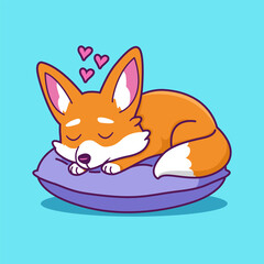 Cute fox sleeping on cushion cartoon vector illustration