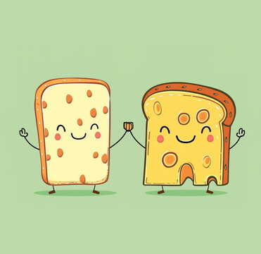 happy bread and cheese holding hands clip art preview