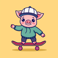 Cool pig on skateboard cartoon vector illustration