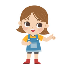 Happy Kid standing and talking to Somebody. Happy Little Kid Having Fun Enjoying Childhood.