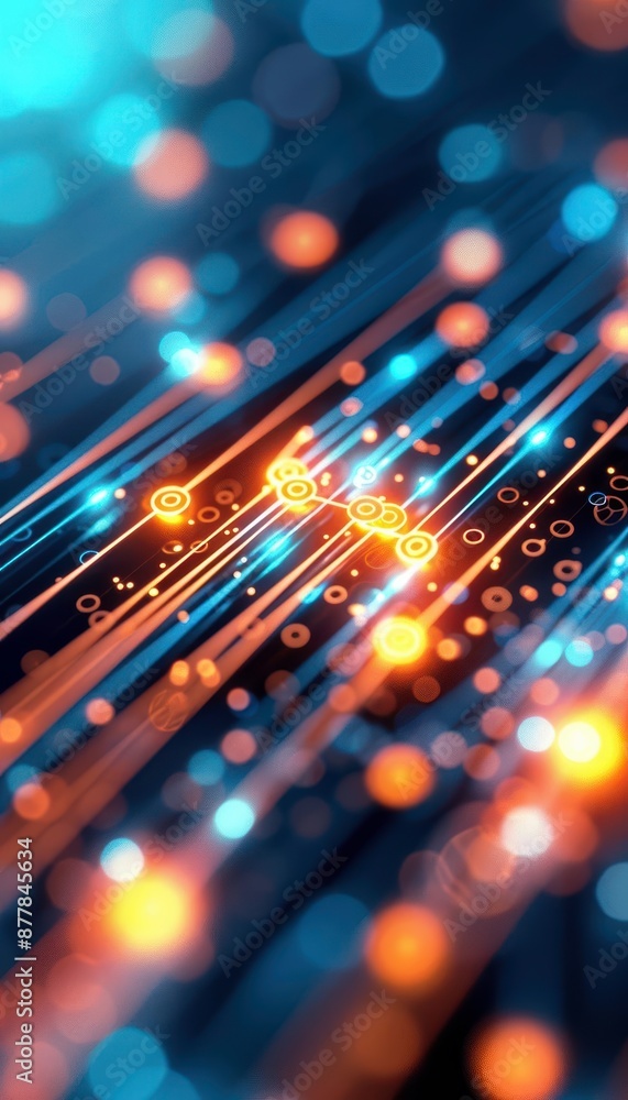 Poster abstract futuristic digital technology background with glowing lines and bokeh lights, perfect for t