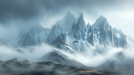 Fototapeta premium Majestic Mountain Range Hidden in Fog