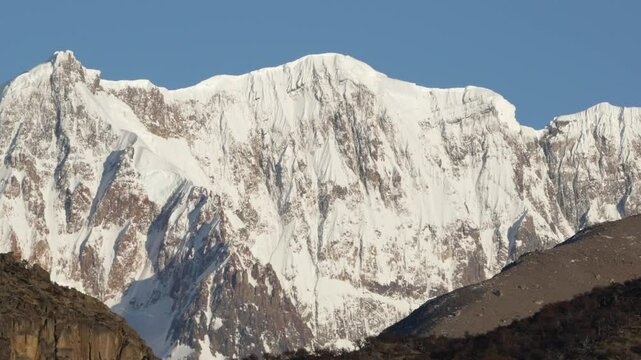 Zoom in close up perspective overlooking at the Cordon Adela mountain in Patagonia, Argentina