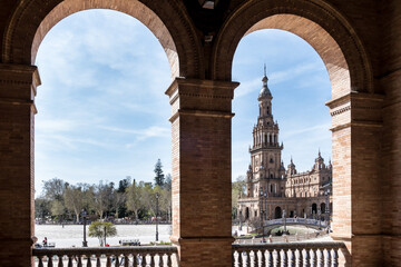 Detail of the Plaza de España, an architectural ensemble located in María Luisa Park in the city...