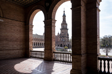 Detail of the Plaza de España, an architectural ensemble located in María Luisa Park in the city...