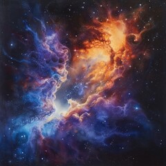 Fototapeta premium Mesmerizing cosmic nebula, vibrant colors blending in space. Stunning celestial art depicting galaxy and outer space phenomena.