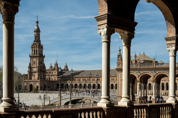 Detail of the Plaza de España, an architectural ensemble located in María Luisa Park in the city...