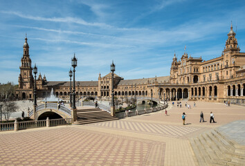 Obraz premium Detail of the Plaza de España, an architectural ensemble located in María Luisa Park in the city of Seville (Andalusia, Spain). It was declared a cultural heritage site in July 2023.