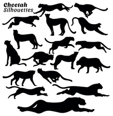 Cheetah silhouette vector illustration set