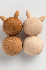 Obraz premium Minimalist wooden animal figurines with earthy tones. Handmade woodcraft with distinctive natural patterns. Perfect for decor or gifts.