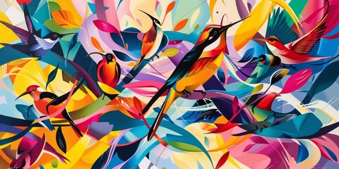 Vibrant Abstract Birds in a Colorful Nature Symphony