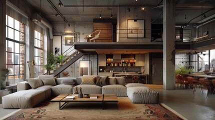 Modern Loft Apartment with Exposed Concrete and Large Windows