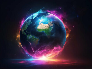 Fototapeta premium abstract colorful glowing Bright Earth on dark background