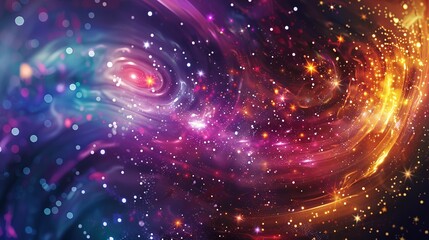 Obraz premium A cosmic abstract background with swirling galaxies and star-like dots in various colors, evoking a sense of space and wonder