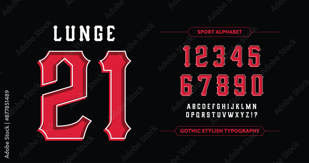 Fototapete hipster rock jersey design: red numbers with white outline on black. featuring bold red numbers with